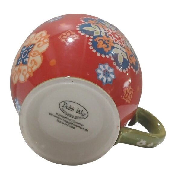 Dutch Wax Coastline Ceramic Hand Painted Red Floral Coffee Mug Geometric 14 oz - Picture 6 of 7